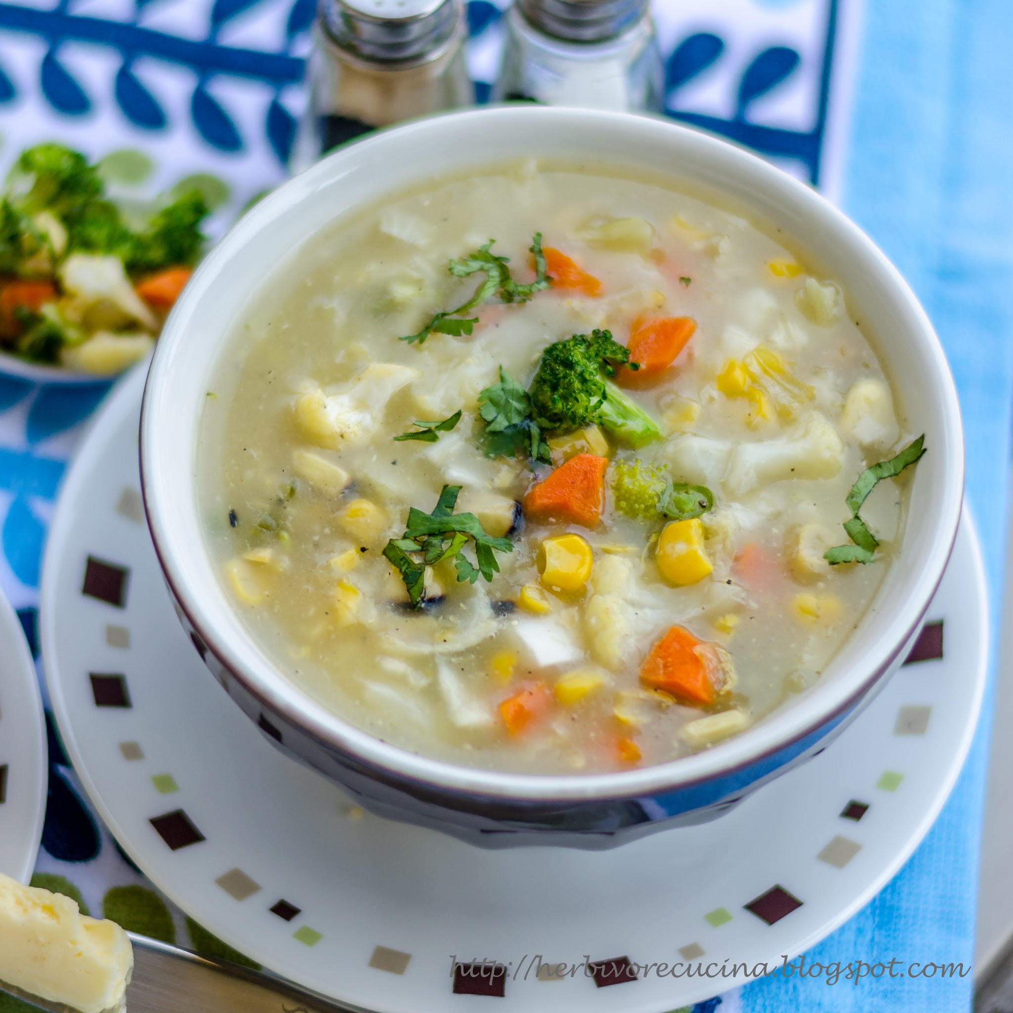 Sweet Corn Vegetable Soup - Herbivore Cucina