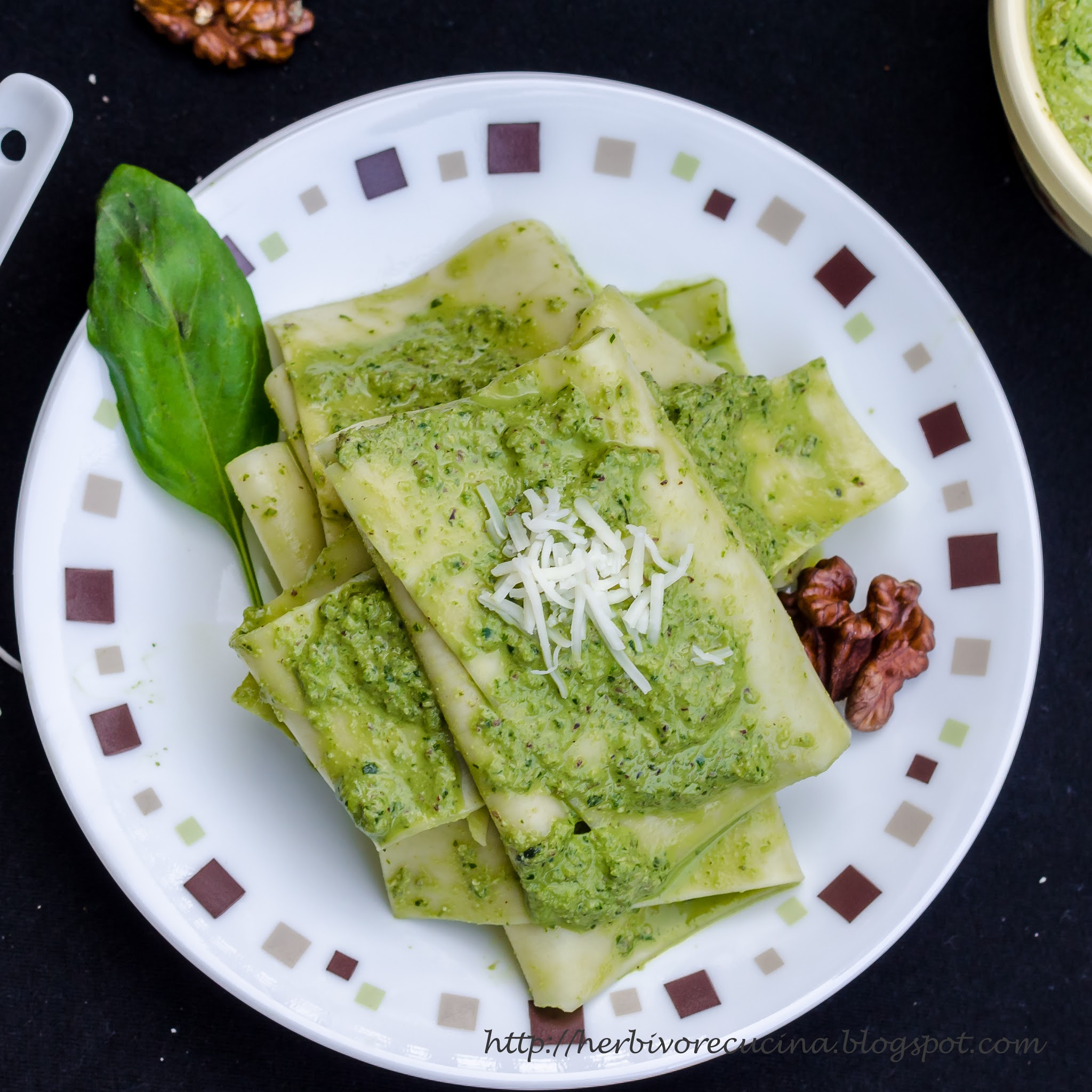 Handkerchief Pasta in Walnut Pesto | Fazzoletto - Herbivore Cucina