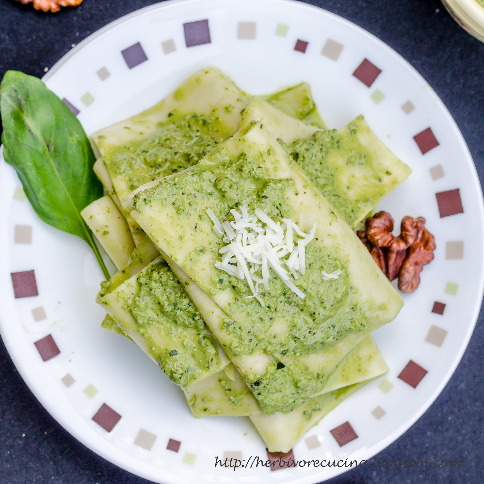 Handkerchief Pasta in Walnut Pesto | Fazzoletto - Herbivore Cucina