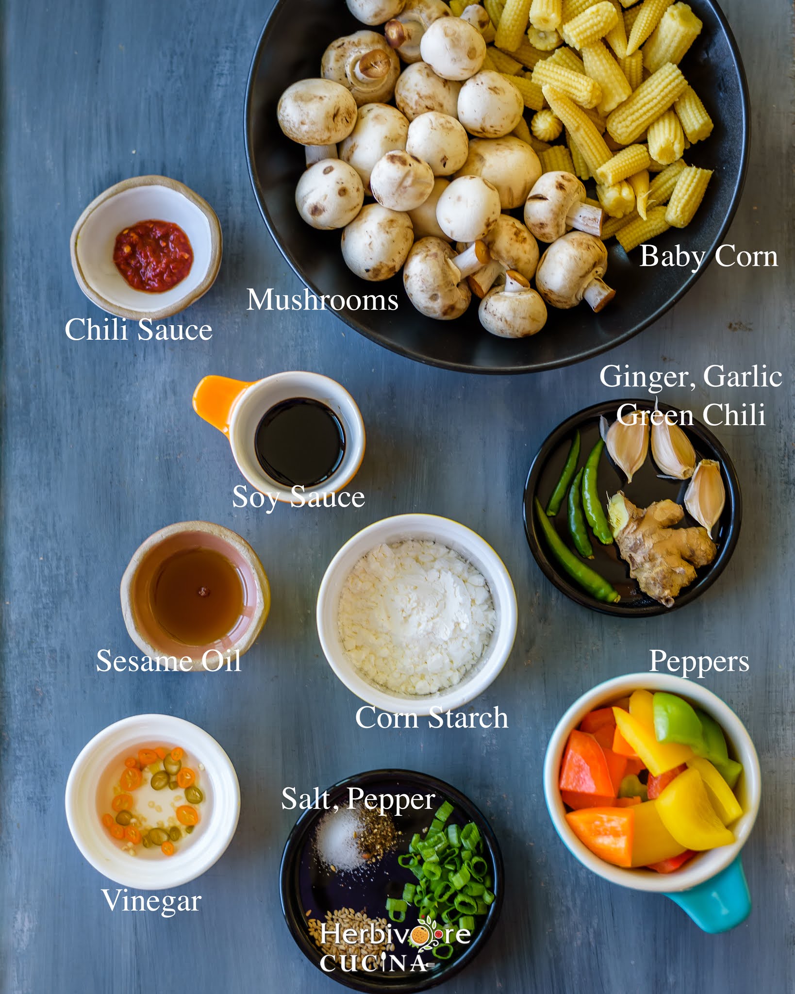 Ingredients for Air Fryer Baby Corn Mushroom Manchurian