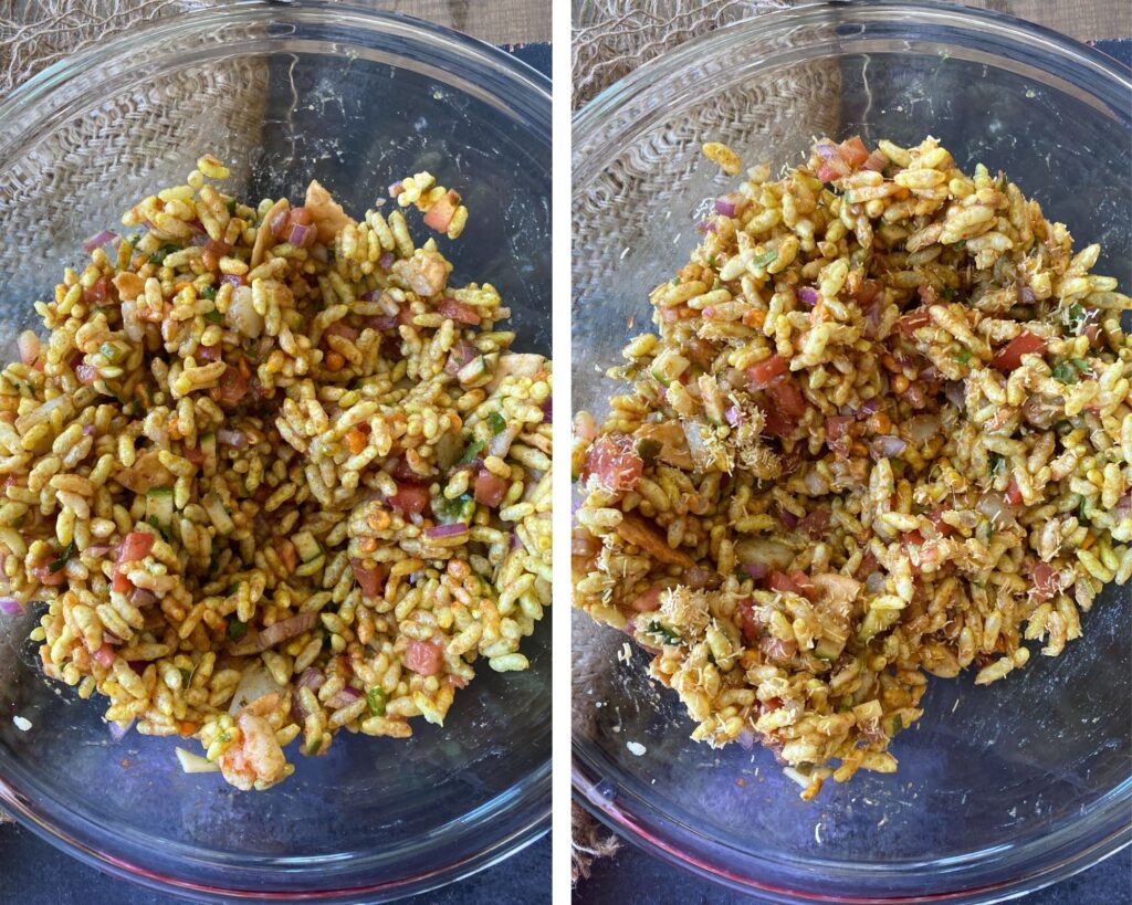 Mixing ingredients for Bhel Puri
