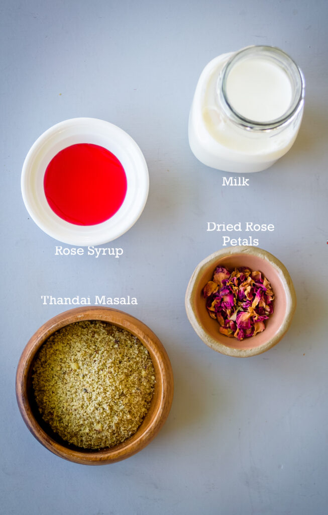 Ingredients for rose thandai