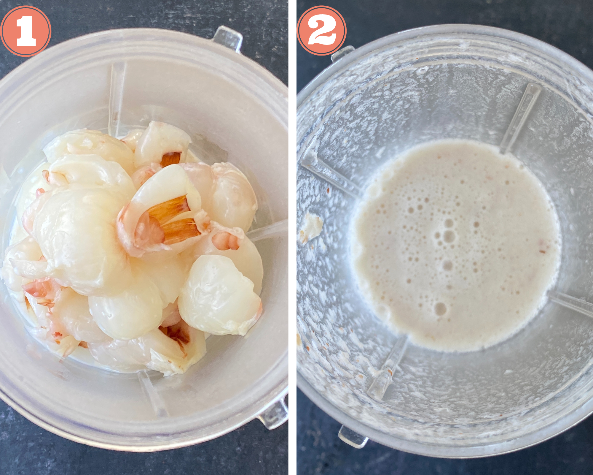 Collage to make litchi ice-cream; mix litchi with milk and blend it well. 
