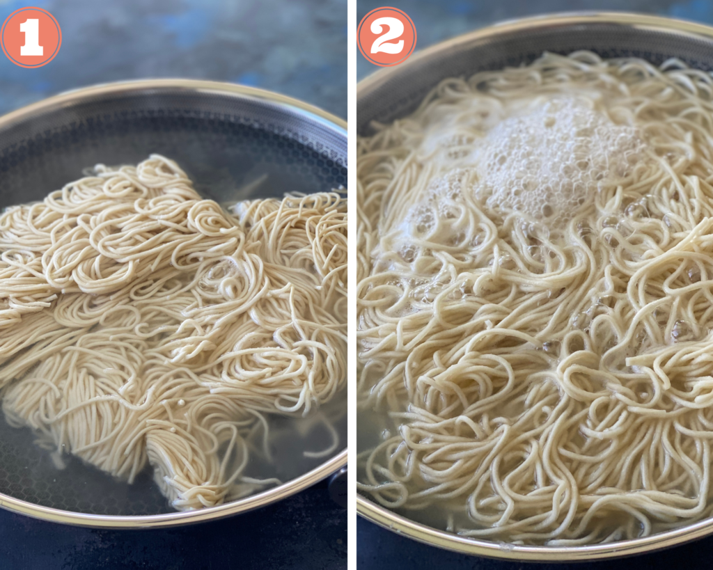 Boil wheat noodles in water and salt