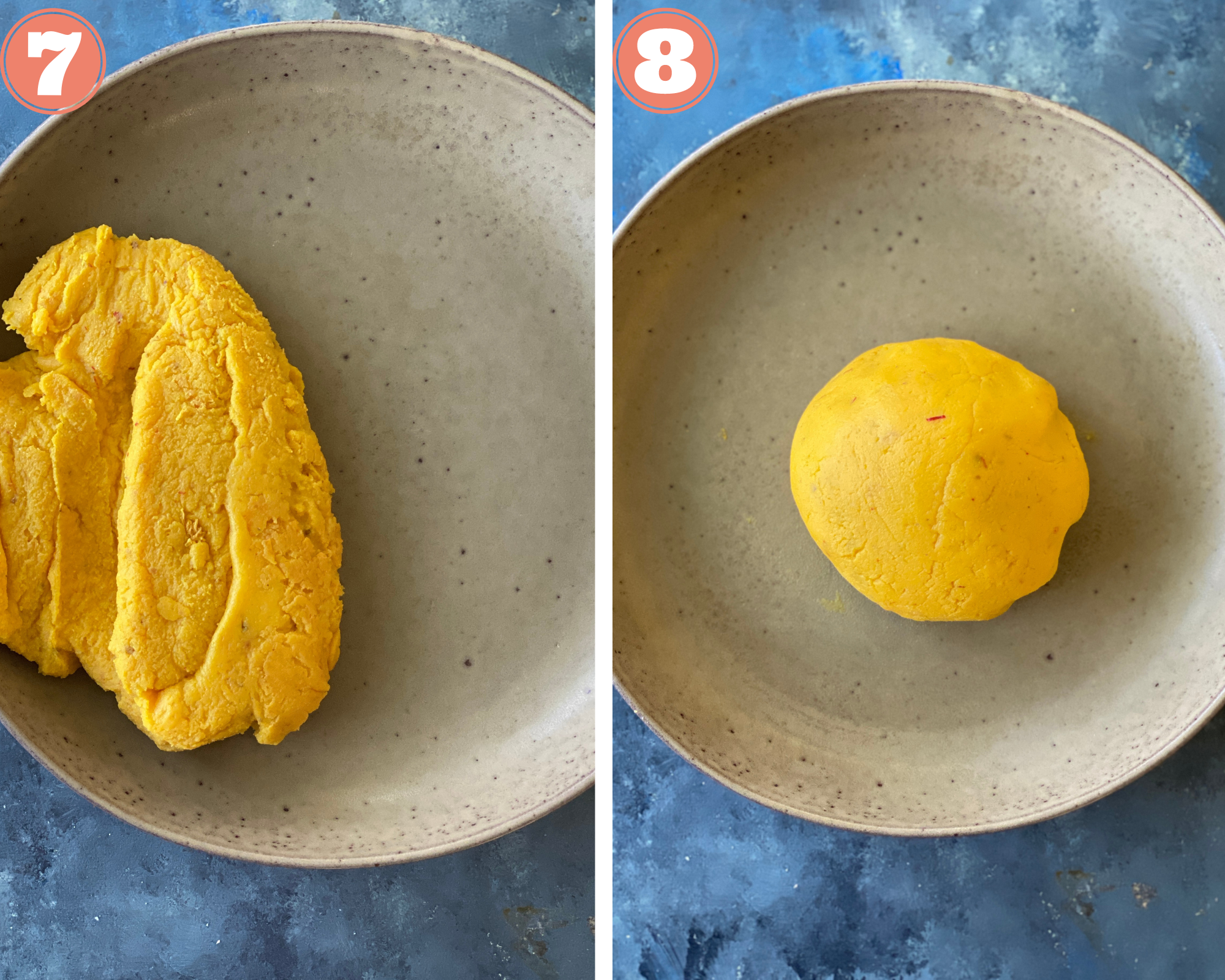 Collage steps to make Kesar Malai Peda; remove from flame and kneading the dough till smooth. 