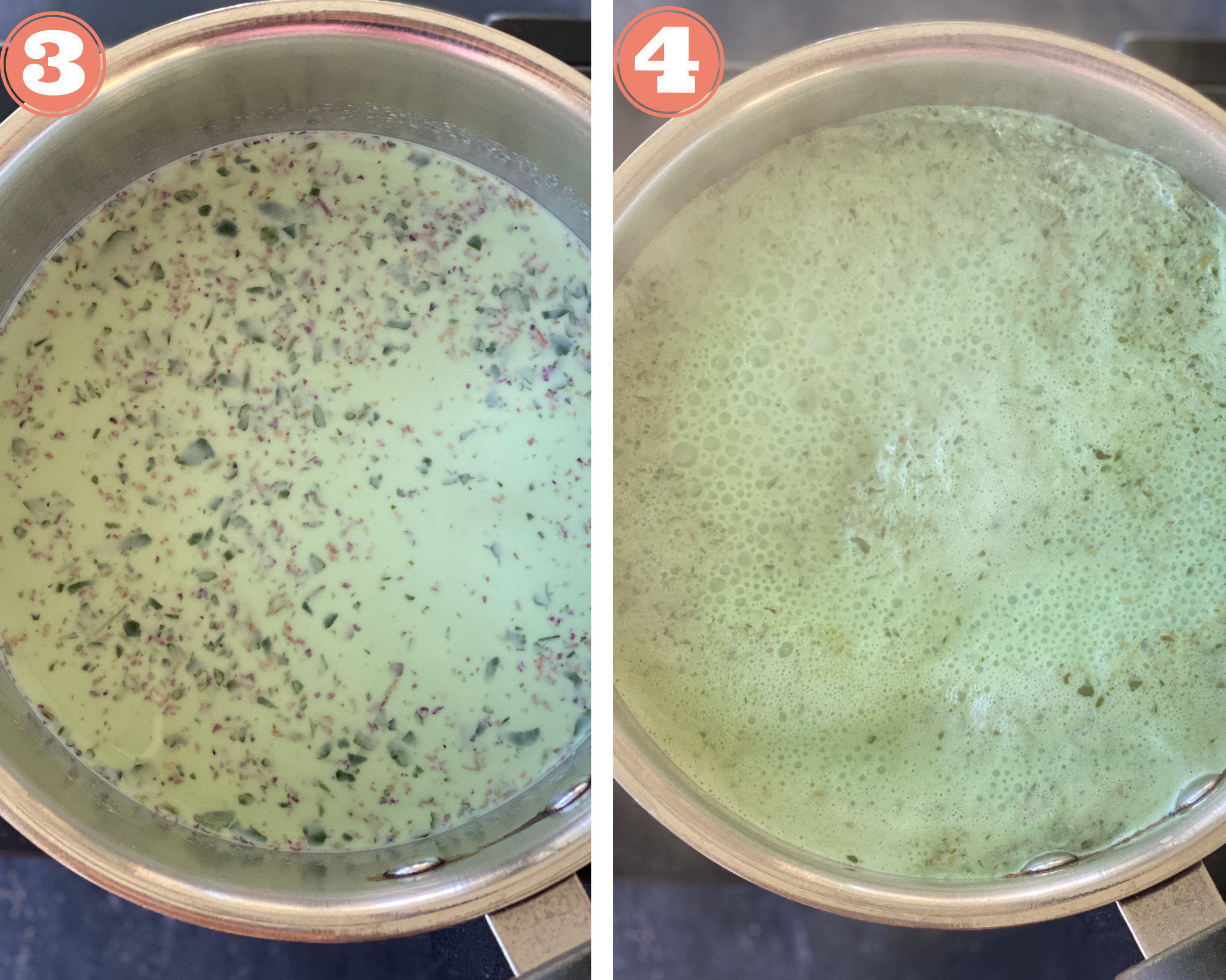 Add the mix of paan to the milk and mix well before bringing to a boil. 