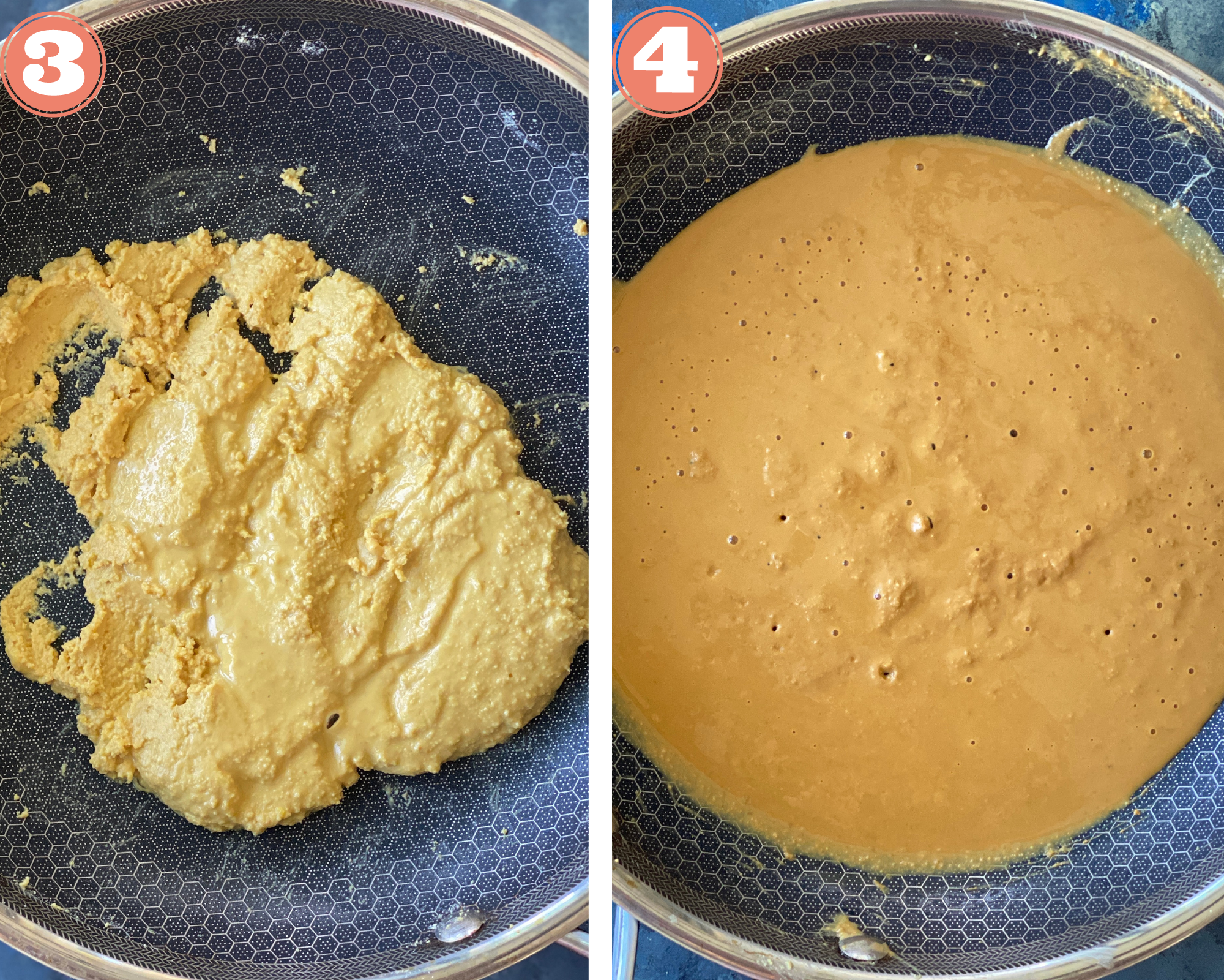 Collage steps to make besan ladoo; cook the besan till it turns into a paste and releases ghee. 