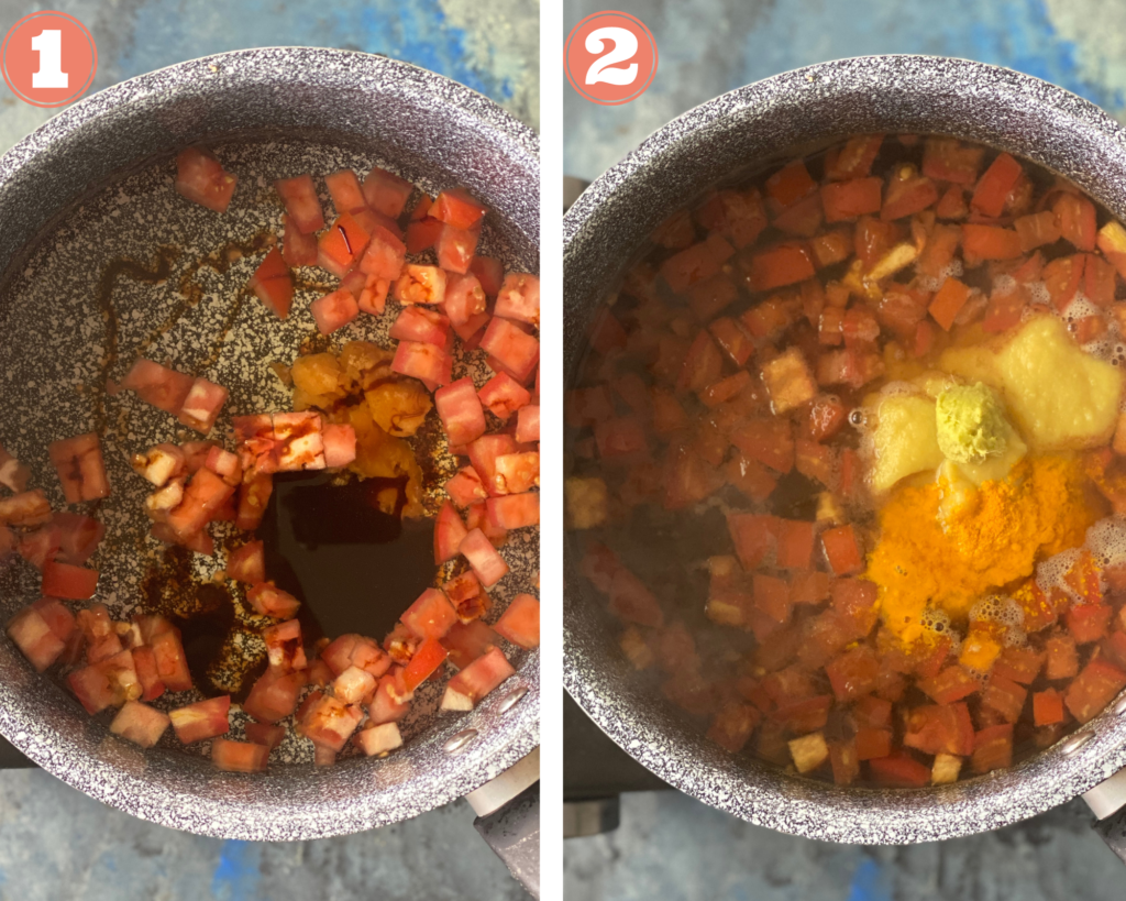 Boil tomatoes and dal with spices
