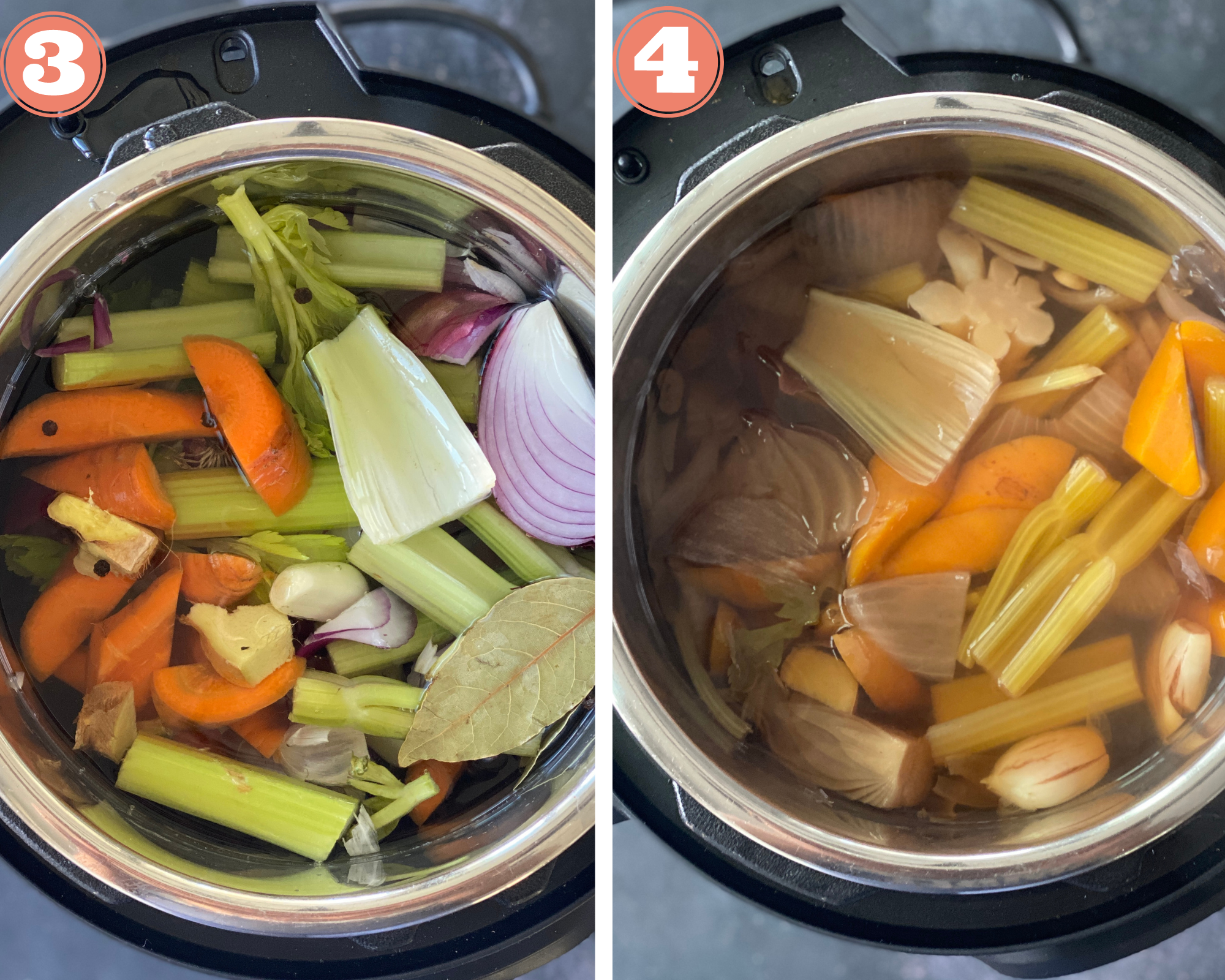 Collage for steps to make vegetable broth in the Instant pot. 