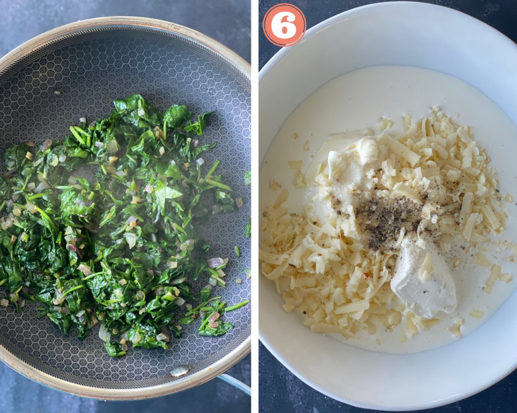 cook the spinach mix. Add ingredients to bowl