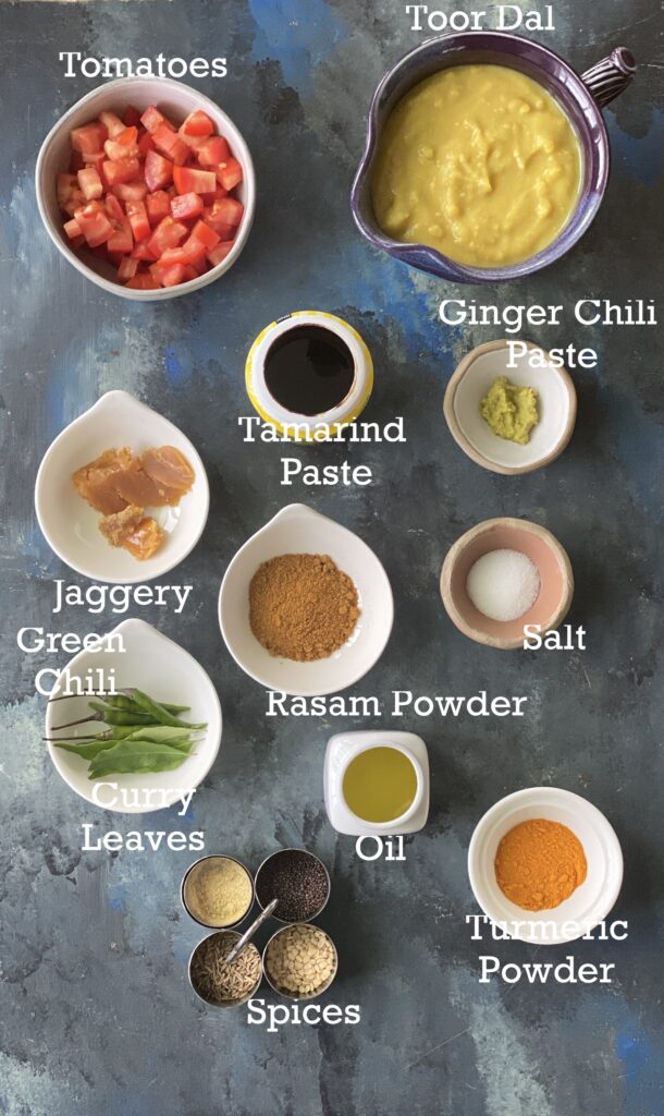 ingredients for tomato dal rasam