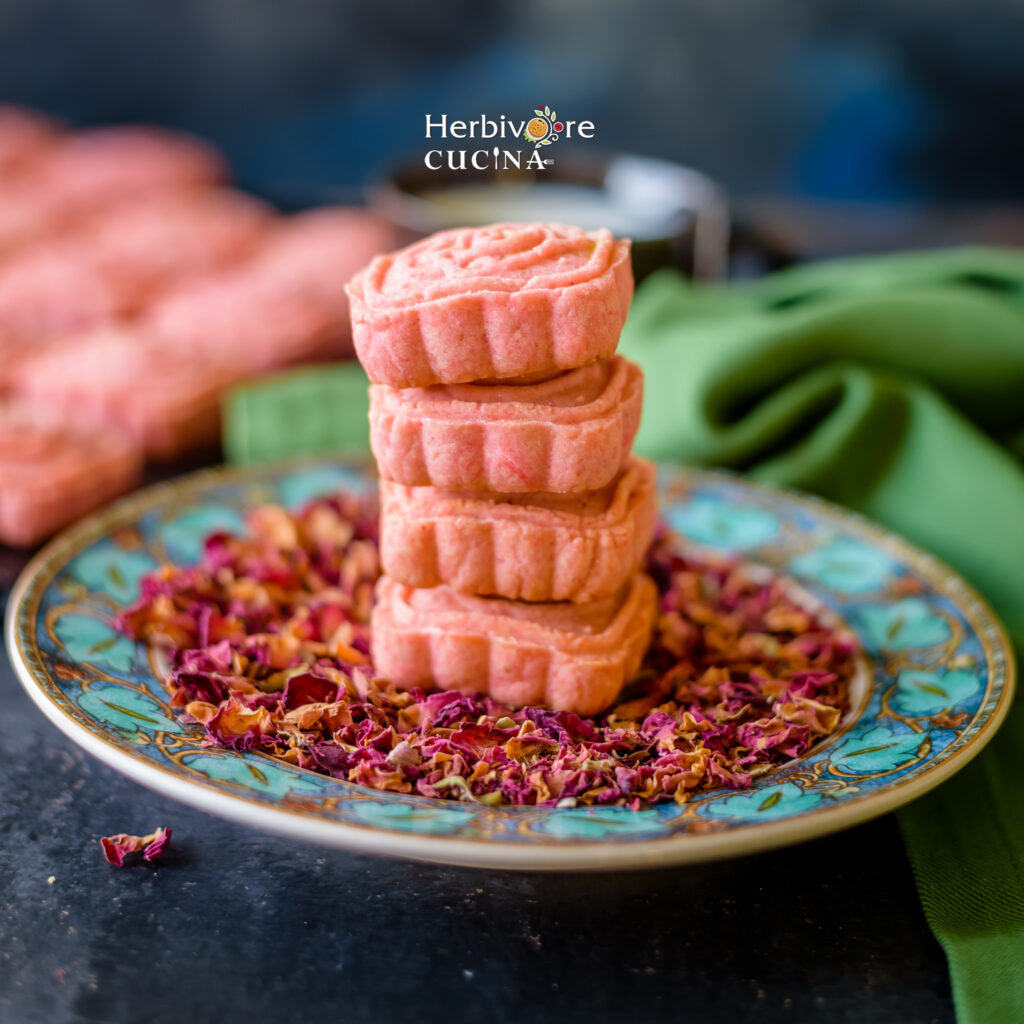 Front view of stack of rose cookies