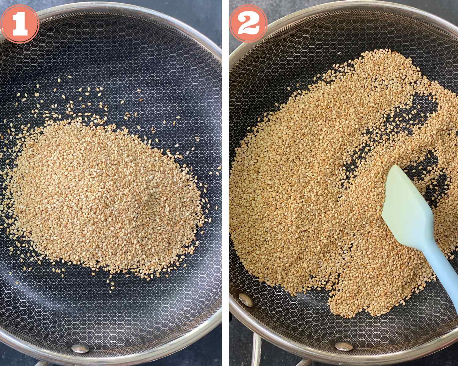 Dry roast sesame seeds (til) in a pan till crisp but not brown.