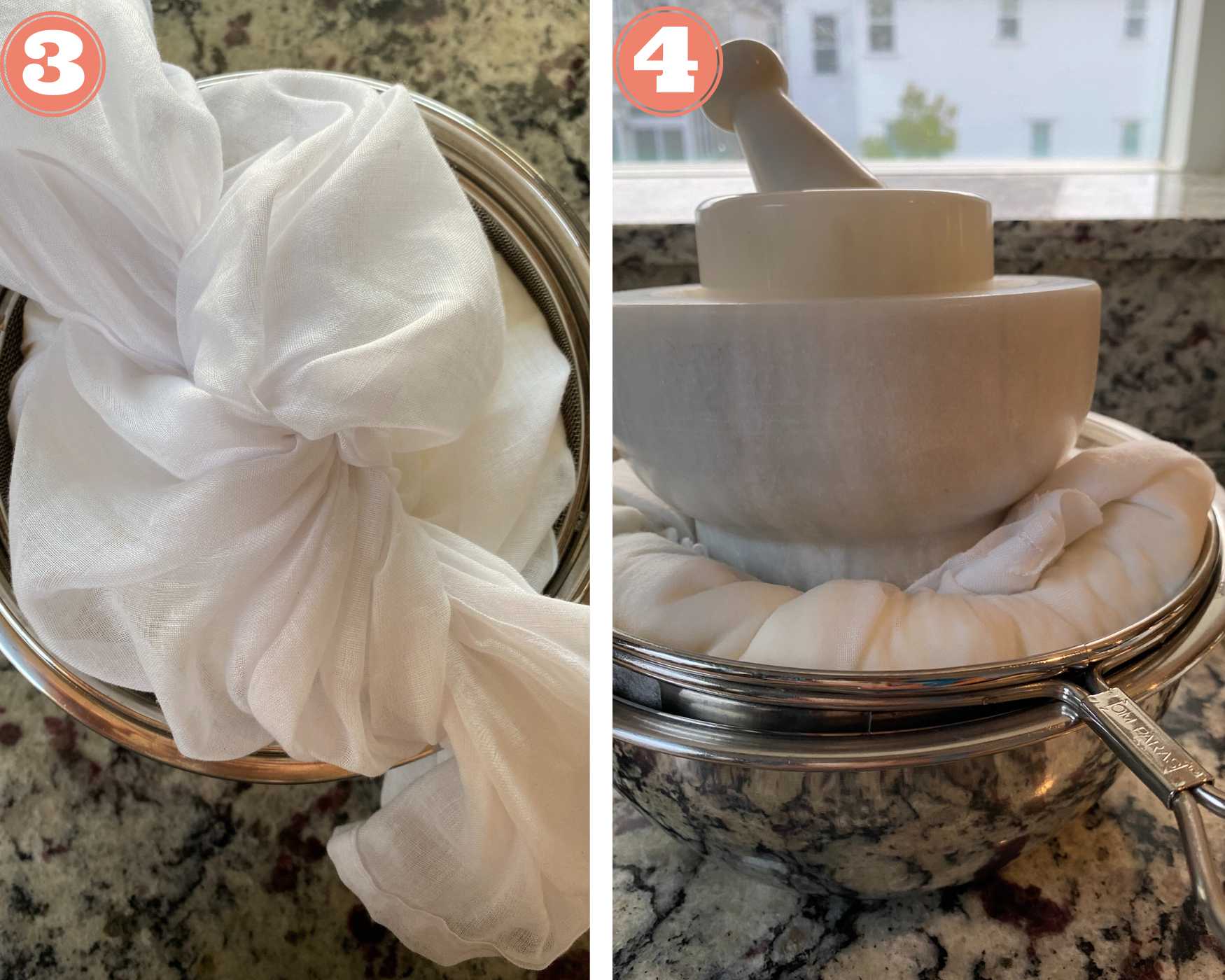 Tie the yogurt in a muslin cloth and let it strain.