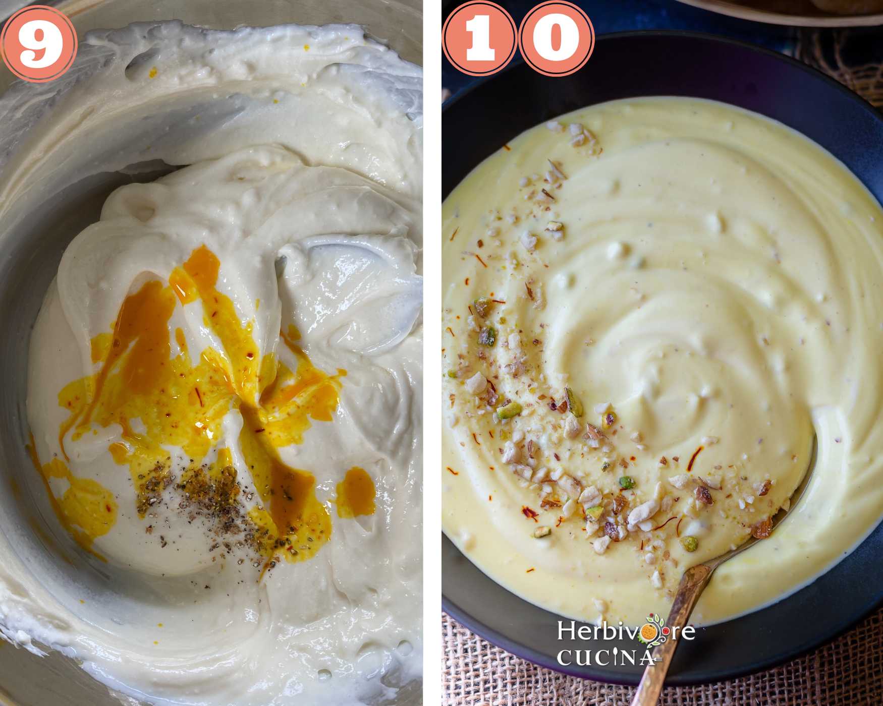 Add saffron milk and cardamom to the yogurt and mix well before serving chilled.