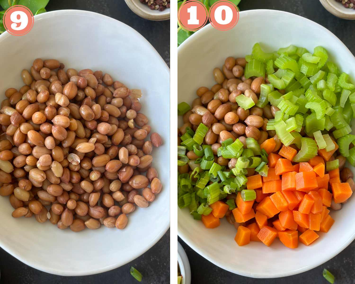 Collage steps for making peanut and celery salad.