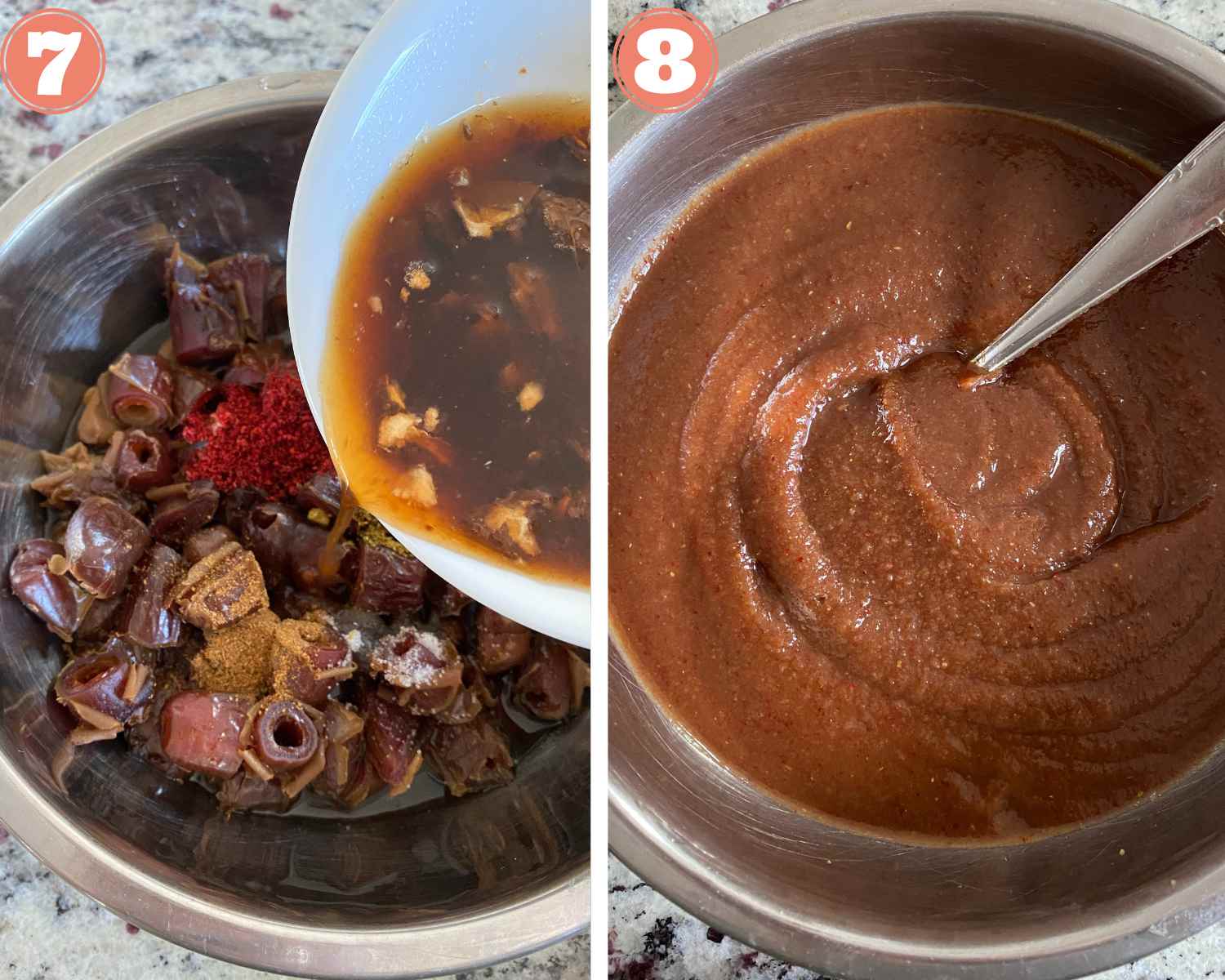 Collage steps for Instant pot Dates Tamarind Chutney; add tamarind, blend smooth and use the chutney as required. 