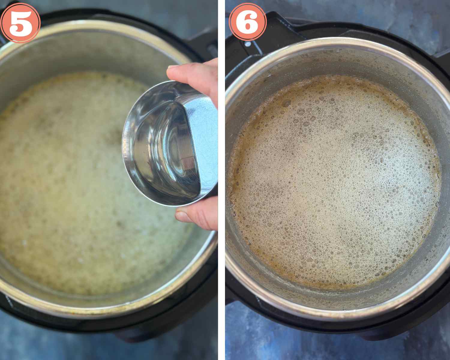 Collage steps to make Instant pot Ghee; test ghee with water and then add salt and turn off the instant pot. 
