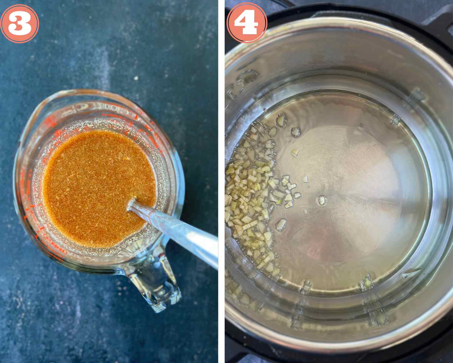 Collage steps for Instant Pot Peanut Tofu and Rice; make the sauce and heat the instant pot. 