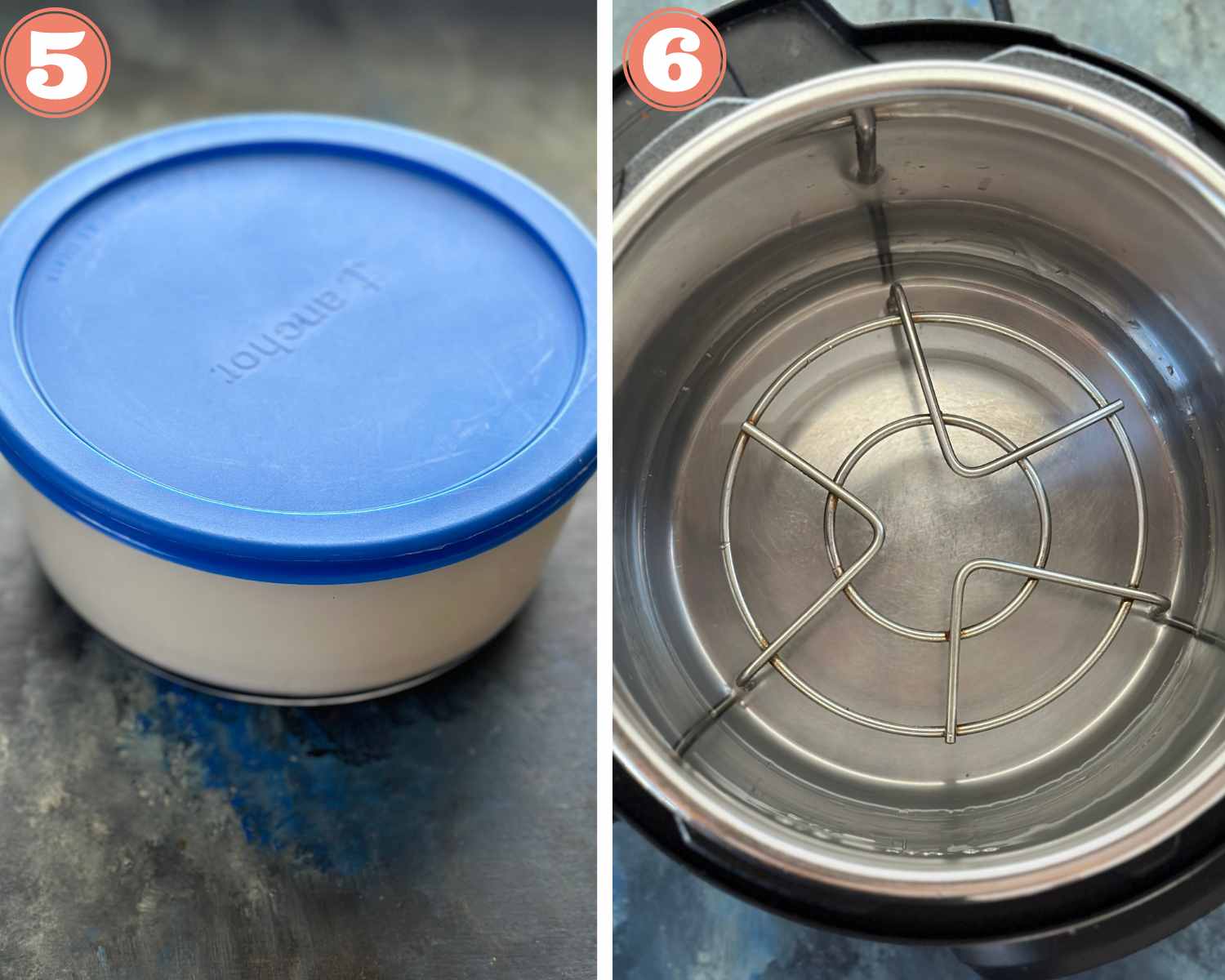 Collage steps to make instant pot yogurt; cover and place trivet in instant pot. 
