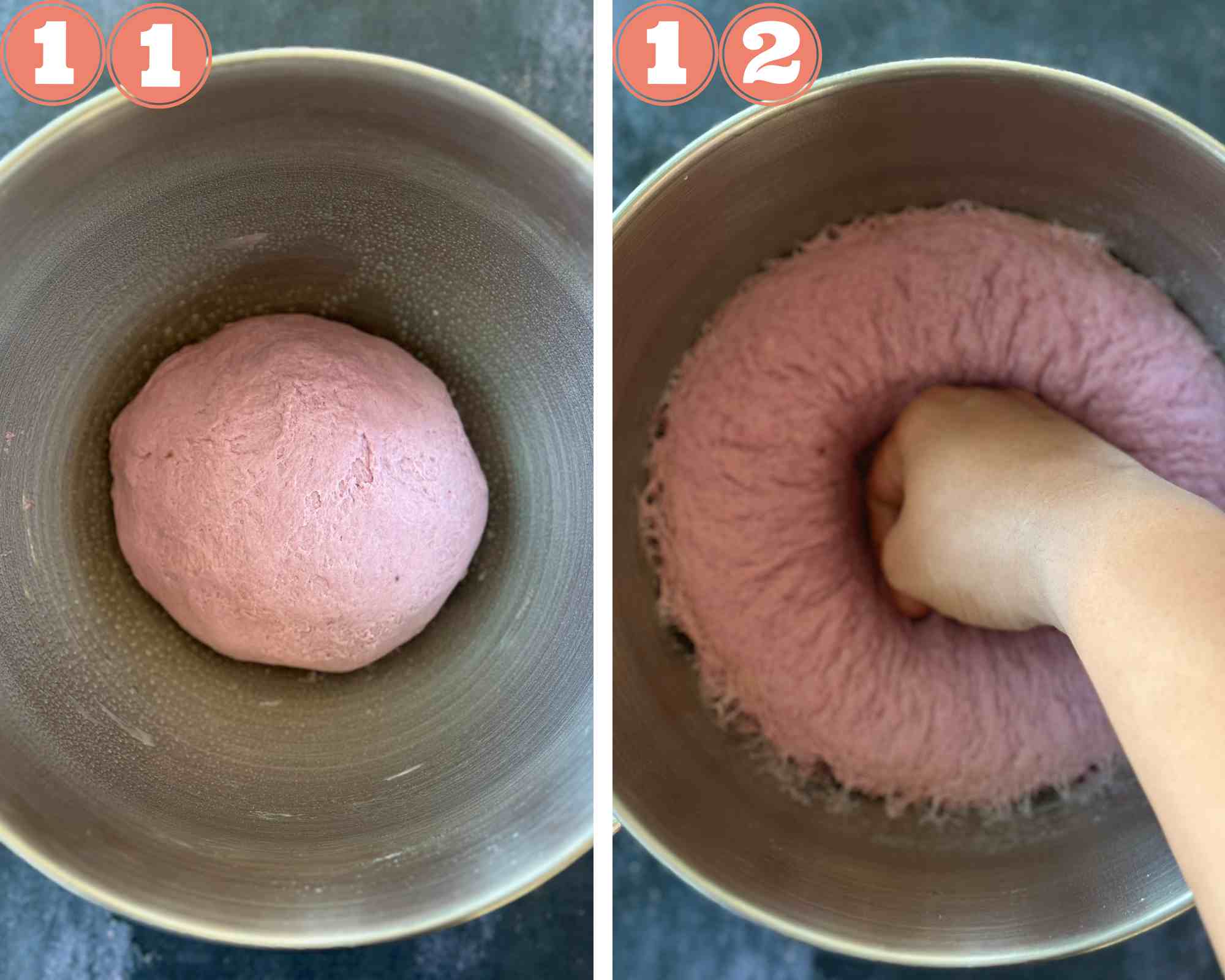 Collage steps to make Purple Sweet Potato Bread; place the dough in oil lined bowl and set aside. 