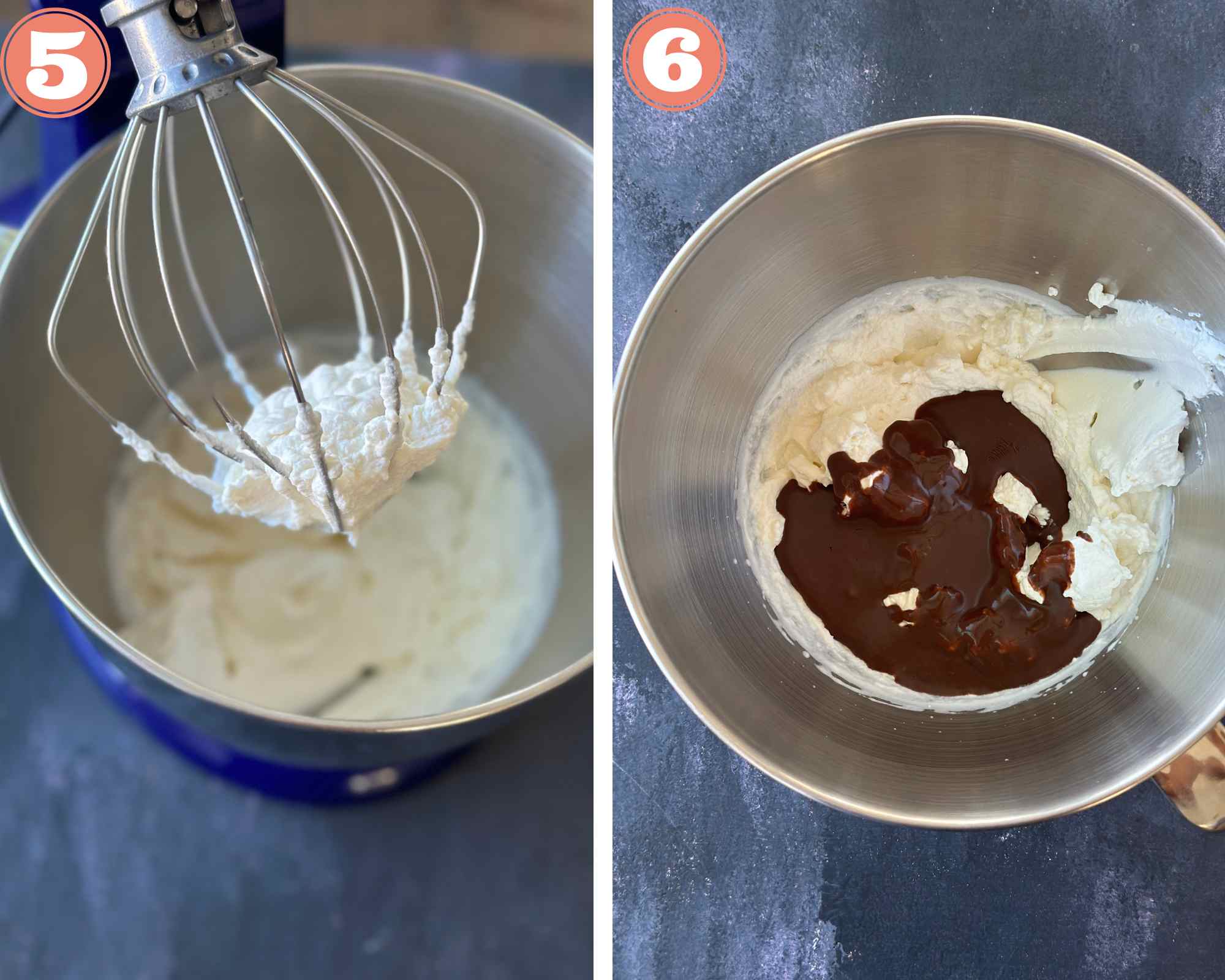Collage steps to make Halloween Chocolate Mousse; whip cream in a stand mixer and add chocolate. 