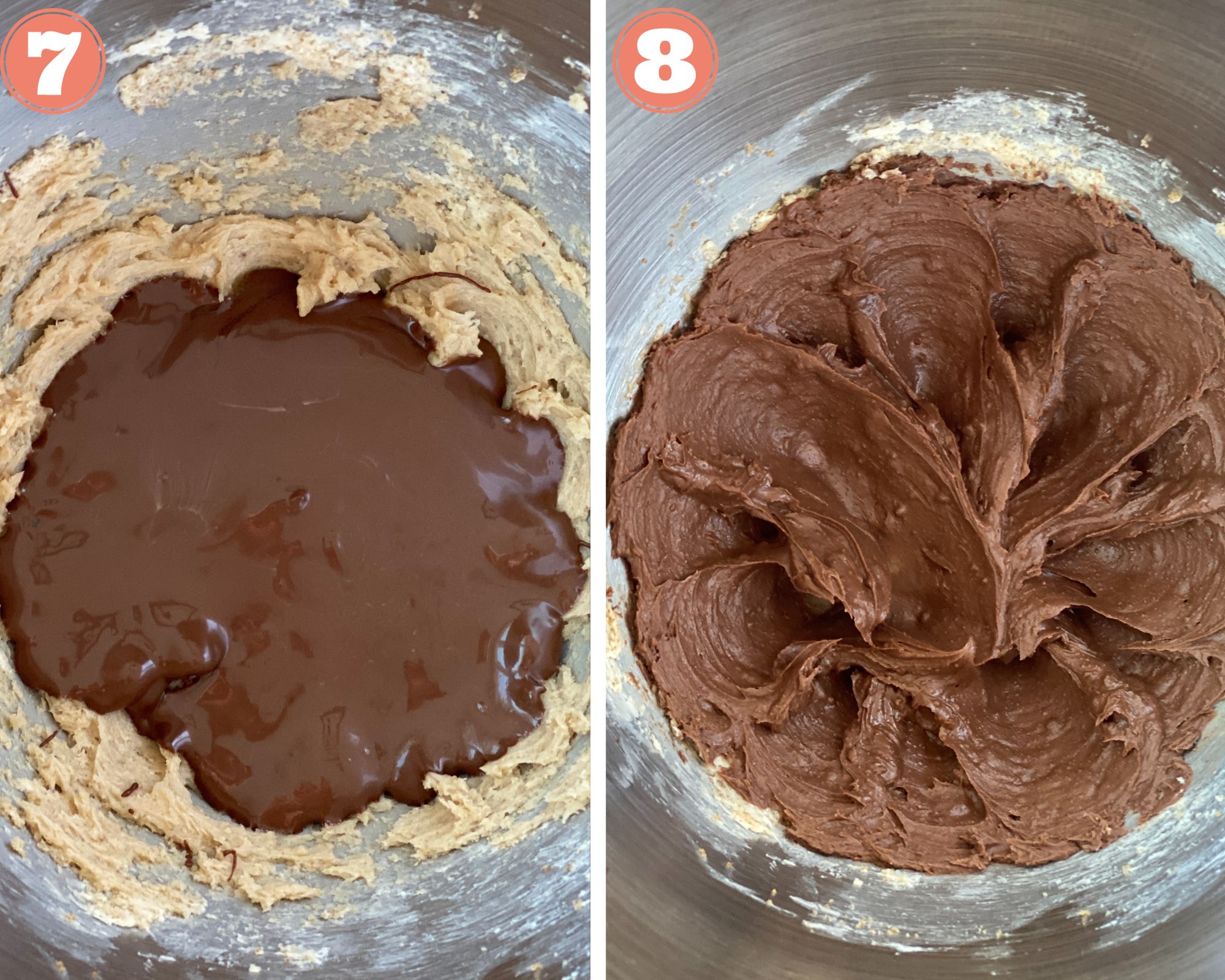 Collage steps to make Brownie Cookies; add in molten chocolate and blend. 