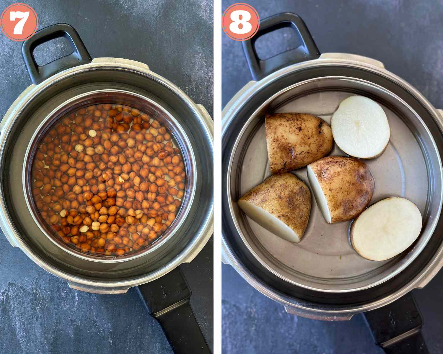 Collage steps to make pani puri; prepare the black chana and boiled potato. 