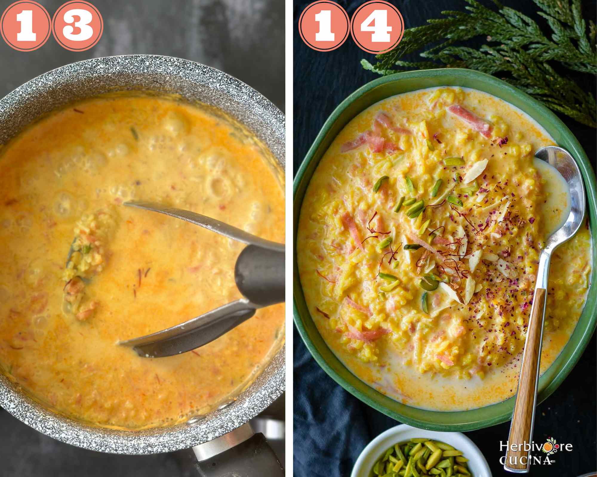 Collage steps to make carrot kheer; mash and mix everything before serving warm or cold.