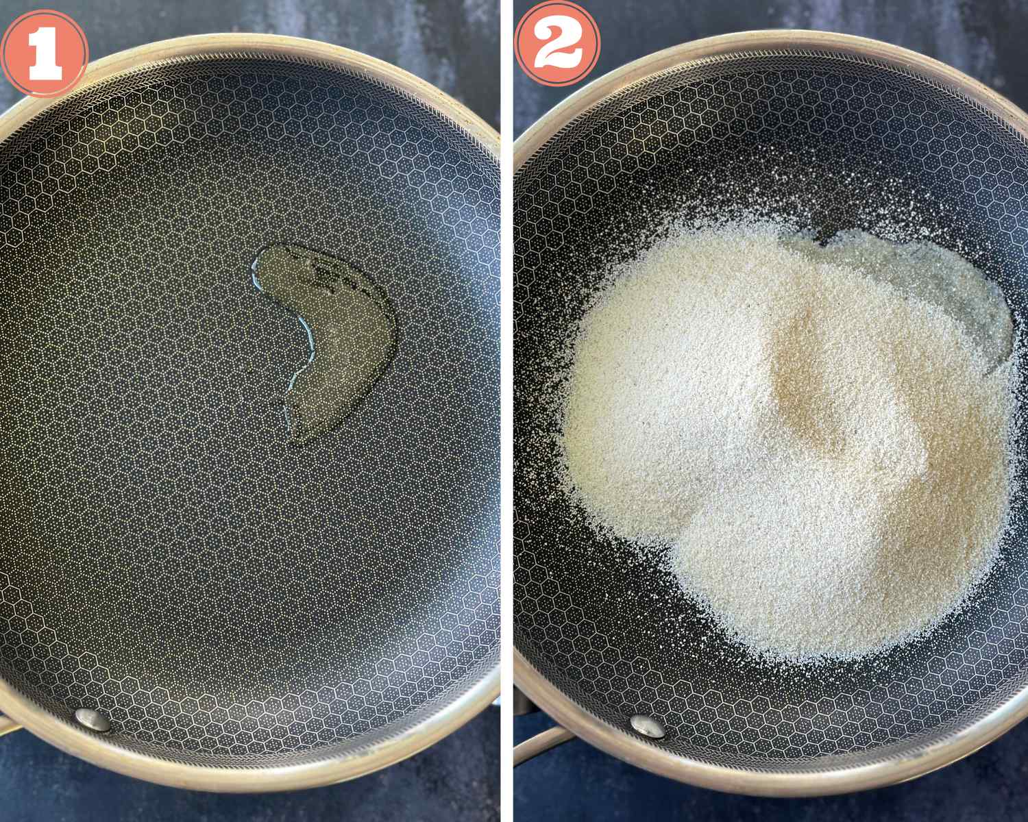 Collage steps to make instant ragi idli; roast rava in little ghee in a pan. 